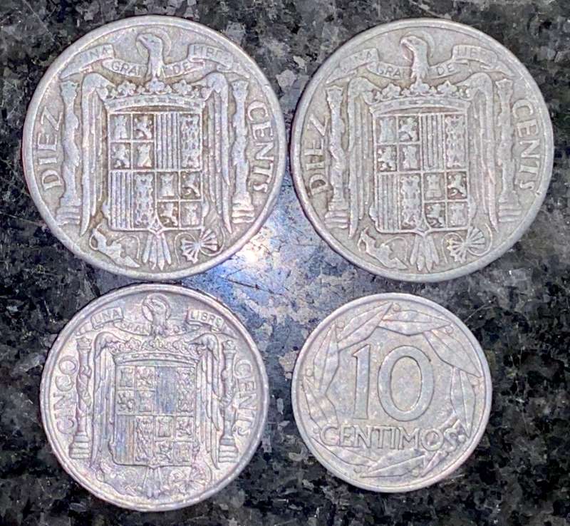 SPAIN SET 10 CENTIMOS - 1941, 1945 & 1959 - 5 CENT 1941 WW2(1 BID TAKES ALL)