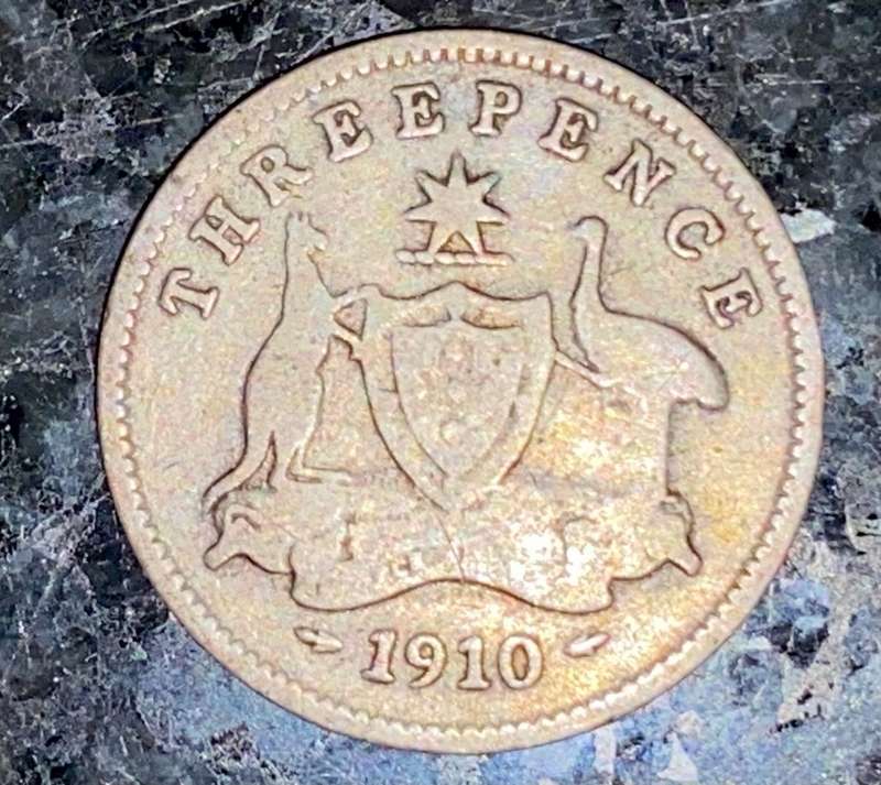 AUSTRALIA SILVER 3 PENCE 1910 STERLING SILVER