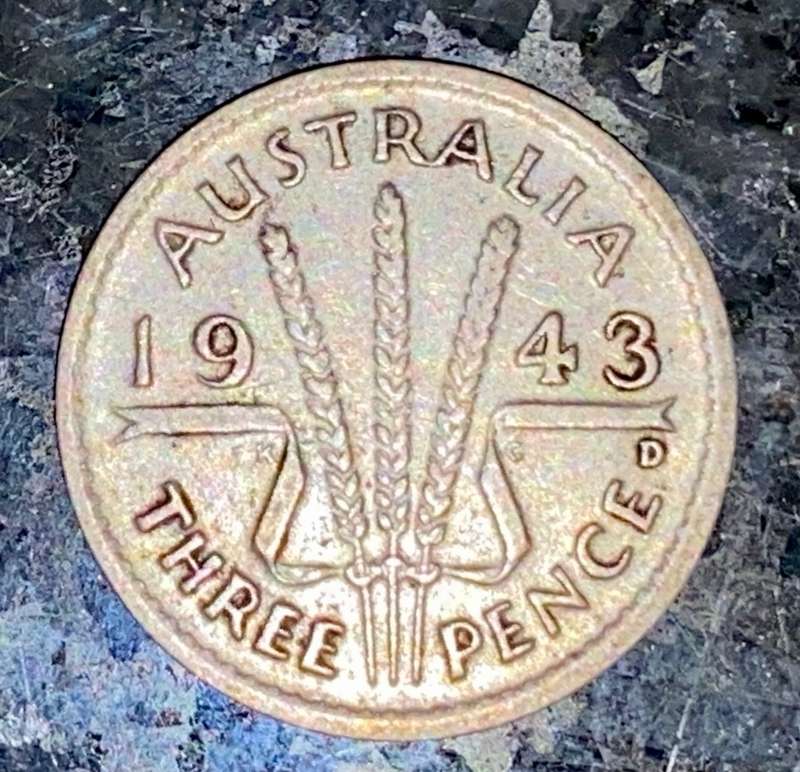AUSTRALIA SILVER 3 PENCE 1943 STERLING SILVER