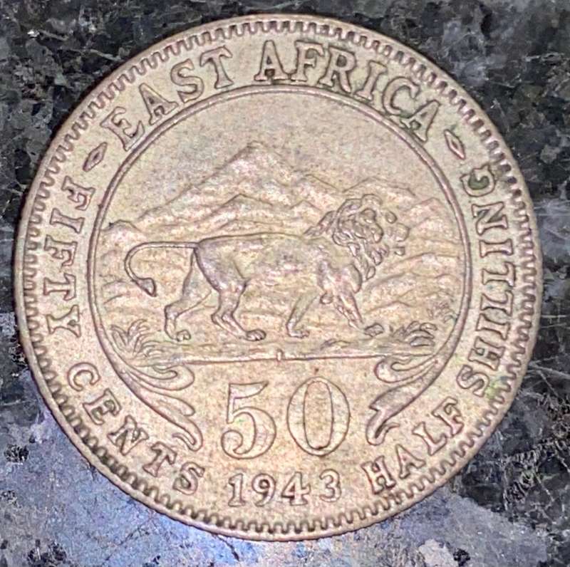 EAST AFRICA SILVER 50 CENT 1943 WW2