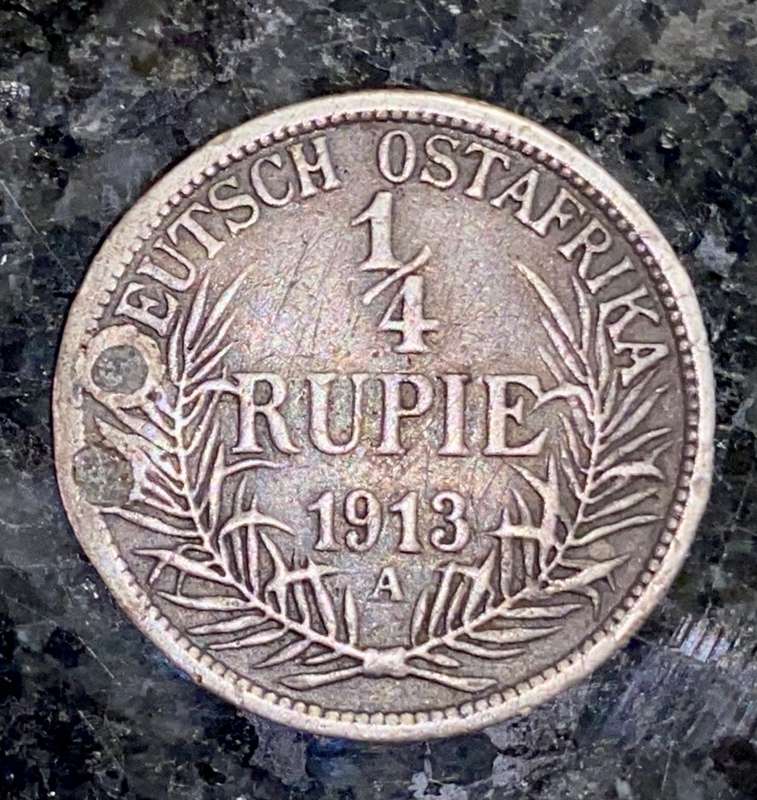 GERMANY EAST AFRICA SILVER 1/4 RUPIE 1913 BERLIN MINT SILVER .917
