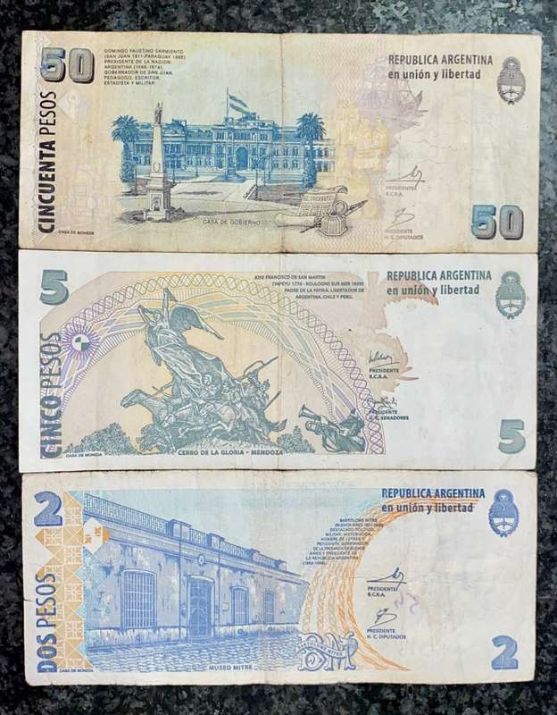 ARGENTINA SET  50 PESOS, 5 PESOS & 2 PESOS 1980s (1 BID TAKES ALL)