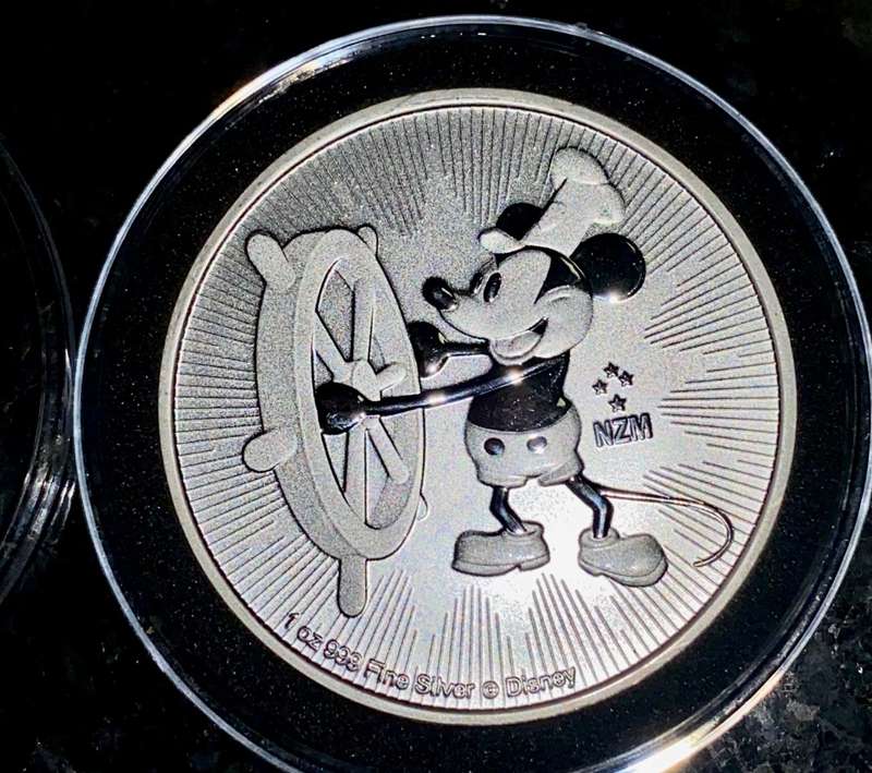 DISNEY SILVER $2 DOLLAR 1OZ PURE SILVER .999 - MICKEY MOUSE STEAM BOAT - 2017 BU IN CAPSULE NIUE
