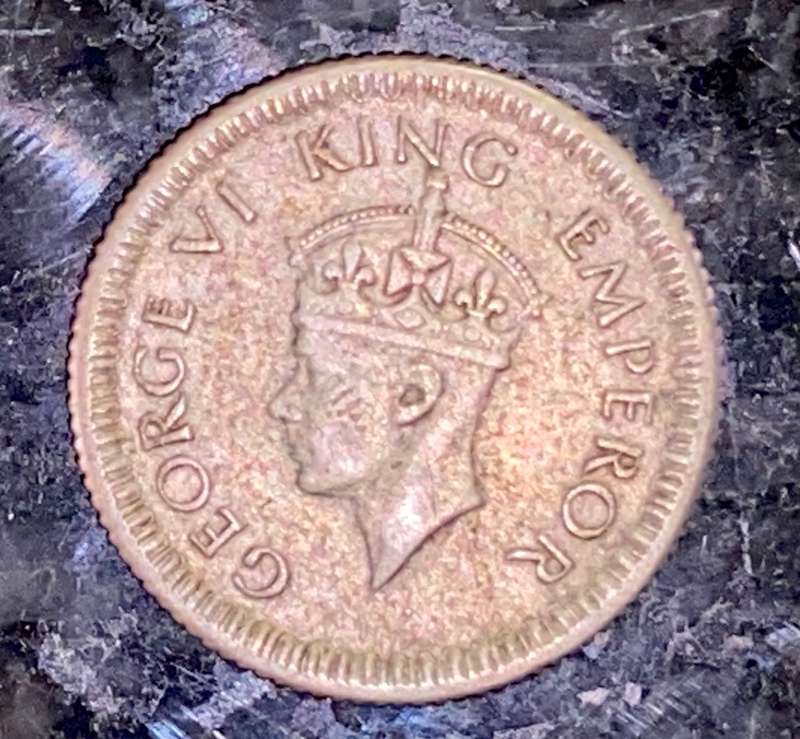 BRITISH / INDIA SILVER 1/4 ANNA 1943 WW2