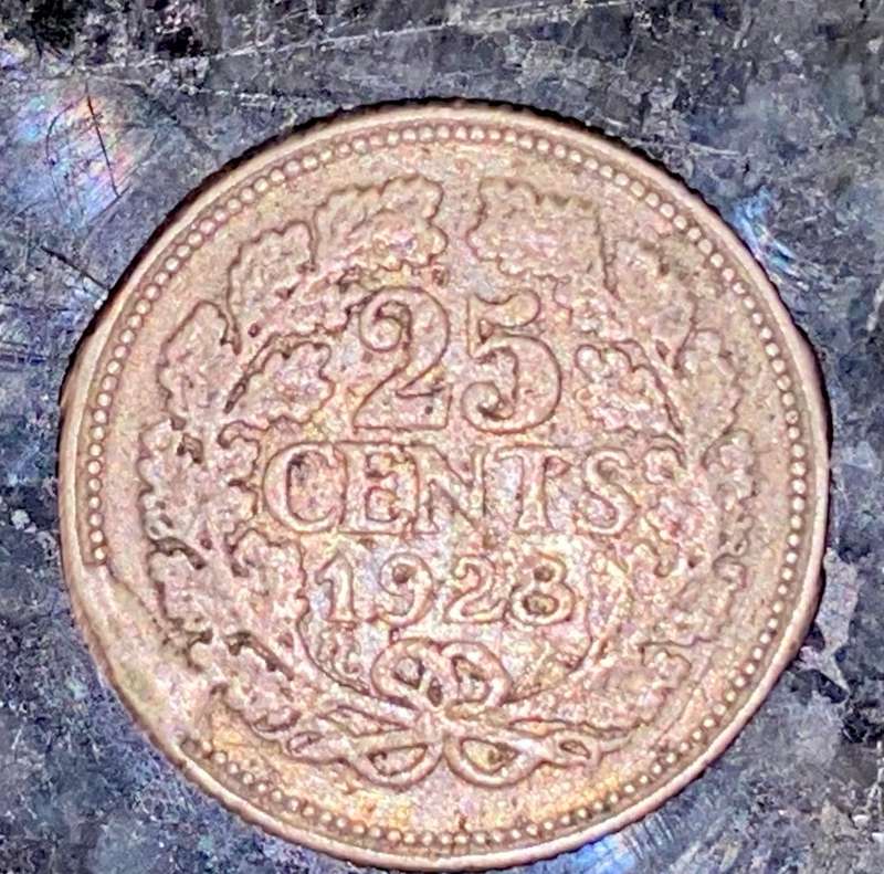 NETHERLANDS SILVER 25 CENT 1928