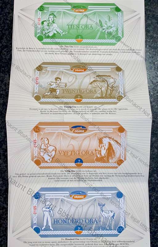 COMPLETE SET OF  LOW NUMBER 0195 -ORANIA ORA 100 ORA TO 10 ORA UNC IN ORIGINAL FOLDER(1 BID TAKES AL