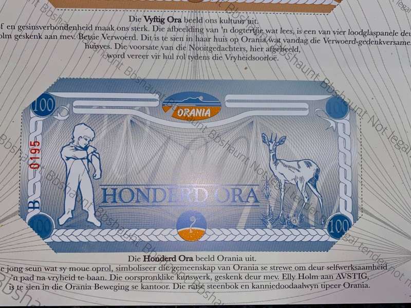 COMPLETE SET OF  LOW NUMBER 0195 -ORANIA ORA 100 ORA TO 10 ORA UNC IN ORIGINAL FOLDER(1 BID TAKES AL