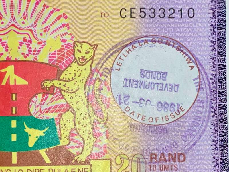 BOPHUTHATSWANA R20 BEARER BOND STAMPED - 1986 STANDARD BANK BOPHUTHATSWANA