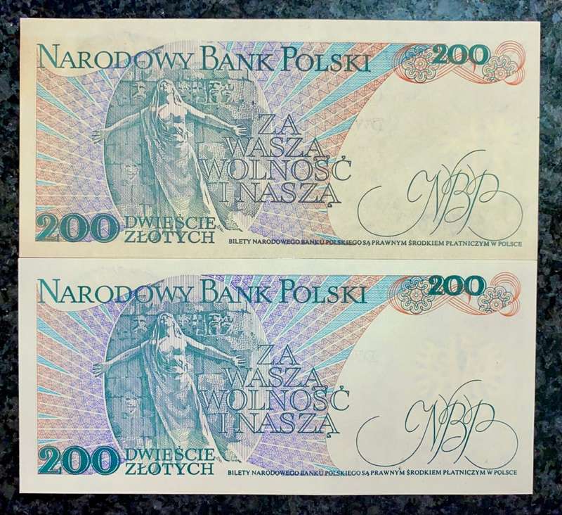 POLAND 200 ZLOTYCH  1988  UNC ( 1 BID TAKES ALL)
