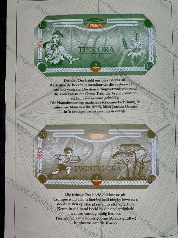 COMPLETE SET VERY LOW NUMBER 069 -ORANIA ORA 100 ORA TO 10 ORA UNC IN ORIGINAL FOLDER(1 BID TAKES AL