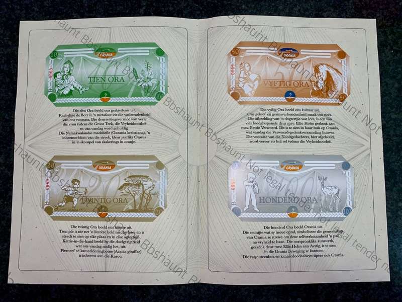 COMPLETE SET VERY LOW NUMBER 069 -ORANIA ORA 100 ORA TO 10 ORA UNC IN ORIGINAL FOLDER(1 BID TAKES AL