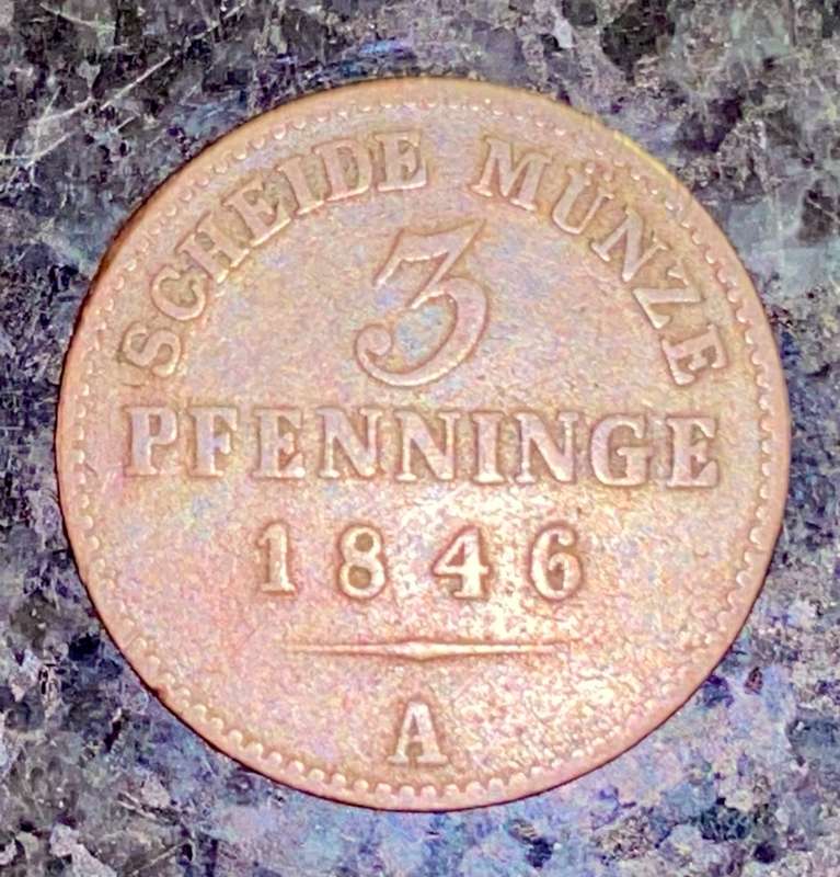 GERMANY 3 PFENNIG 1845A PRUSSIA GOOD CONDITION 179 YEARS OLD