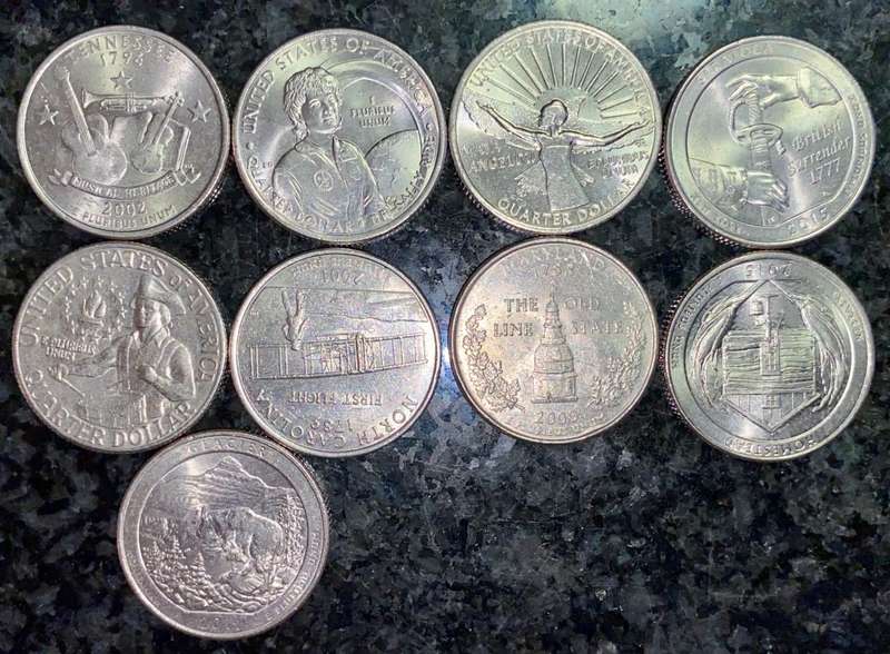 U S A  - 50 STATES COLLECTION 1/4 DOLLARS (1 BID TAKES ALL 9 COINS)