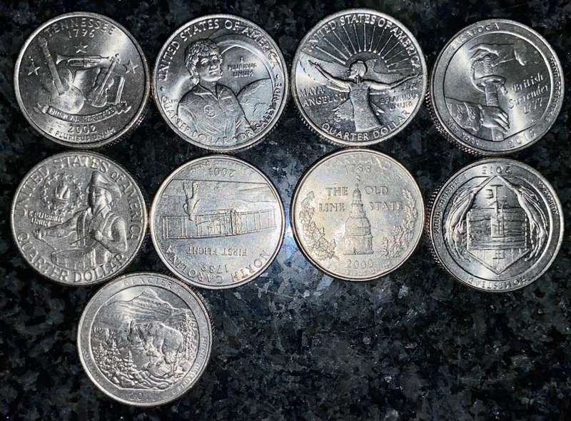 U S A  - 50 STATES COLLECTION 1/4 DOLLARS (1 BID TAKES ALL 9 COINS)