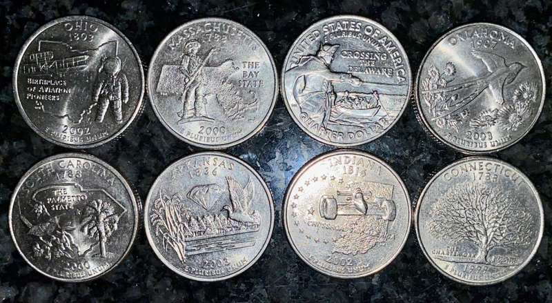U S A  - 50 STATES COLLECTION 1/4 DOLLARS (1 BID TAKES ALL 8 COINS)