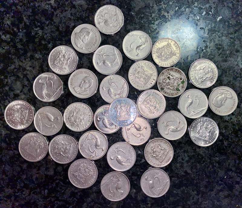 SOUTH AFRICA 5 CENT INCLUDES 1989 & VARIOUS DATES 2ND DECIMAL 1965-1989 (1 BID TAKES ALL 31 COINS)