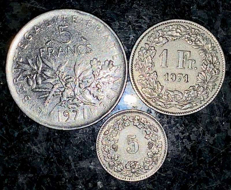 SWITZERLAND HELVETIA SET 5 FRANCS 1975, 1979 & 1981 ( 1 BID TAKES ALL)