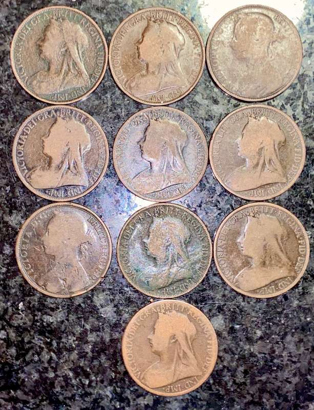 GREAT BRITAIN SET 1 PENNY 1889 ,1893, 1895, 1896, 1897 X 2, 1898 X 2, 1899 & 1901 ( 1 BID TAKES ALL)