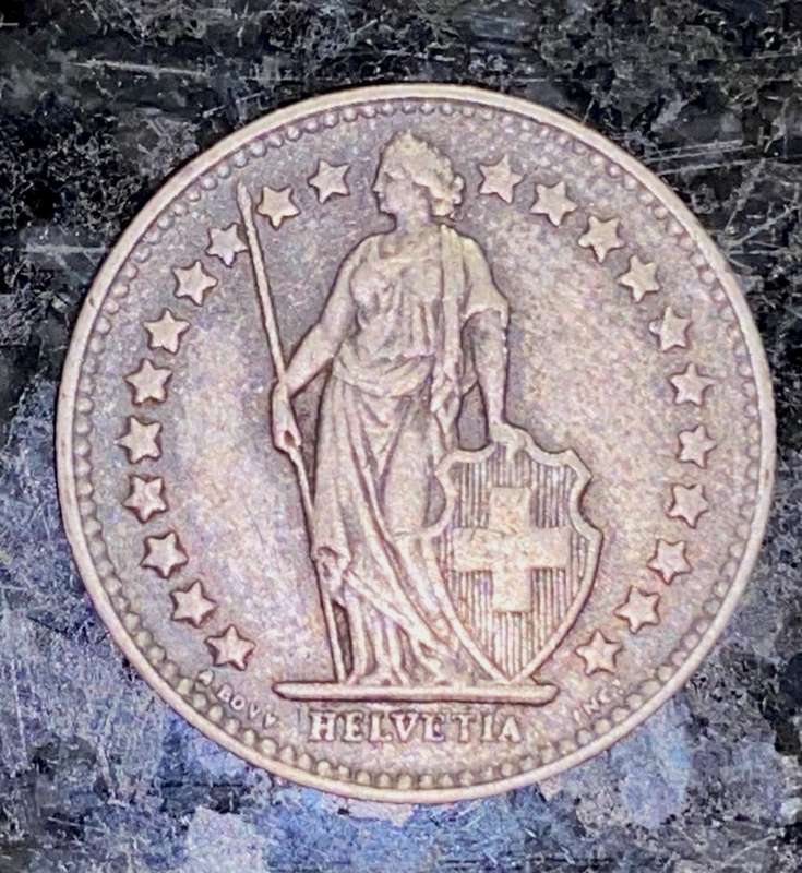 SWITZERLAND HELVETIA SILVER 1/2 FRANC 1944 WW2
