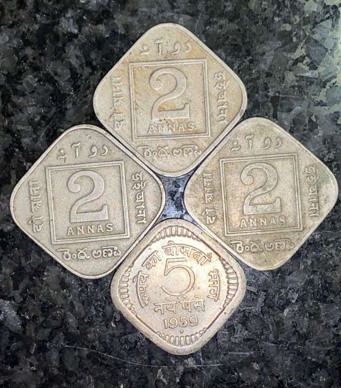 BRITISH / INDIA SET 2 ANNAS 1920. 1929 & 1933 + INDIA 5 PAISE 1959 (1 BID TAKES ALL)
