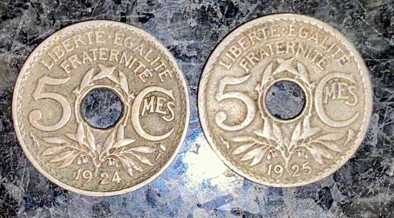 FRANCE SET 10 CENTIMINES 1924 & 5 CENTIMINES 1925(1 BID TAKES ALL)
