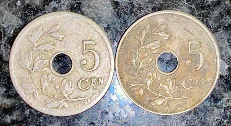 BELGIUM SET 5 CENTIMINES 1904 & 1928(1 BID TAKES ALL)