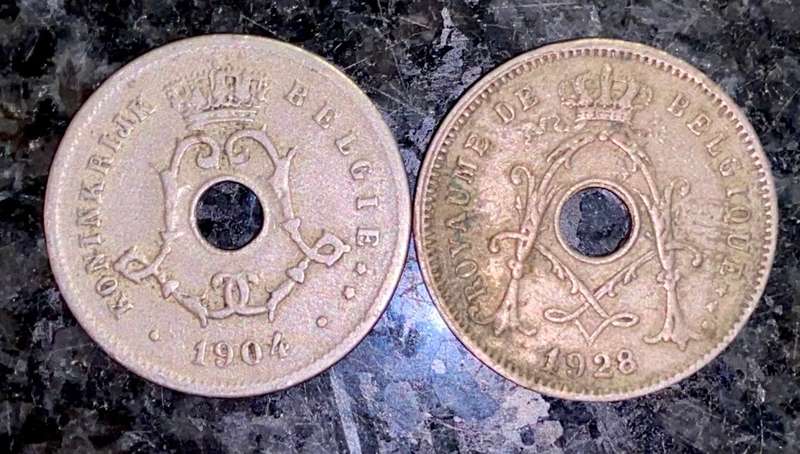 BELGIUM SET 5 CENTIMINES 1904 & 1928(1 BID TAKES ALL)