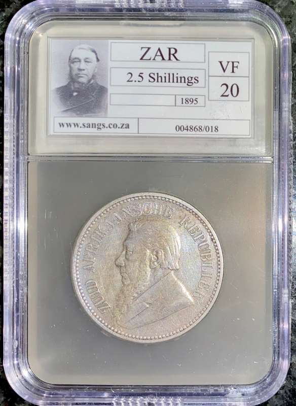 Z A R 1895 GRADED SET  2 1/2 SHILLINGS GRADED VF20 SANGS