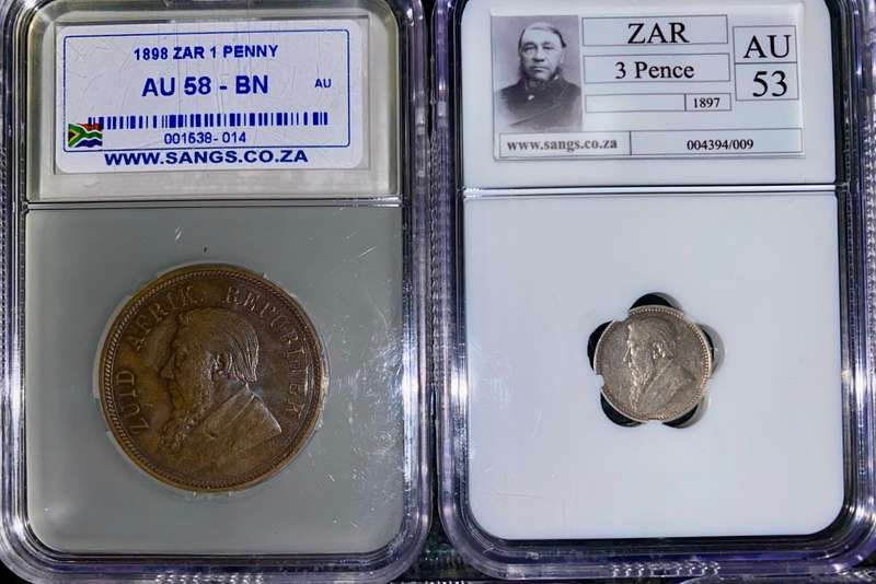 ZAR 1897 GRADED 2 1/2 SHILLING XF45, 1 SHILLING AU53, 6PENCE AU55, 3PENCE AU53 & 1898 1 PENNY AU58BN