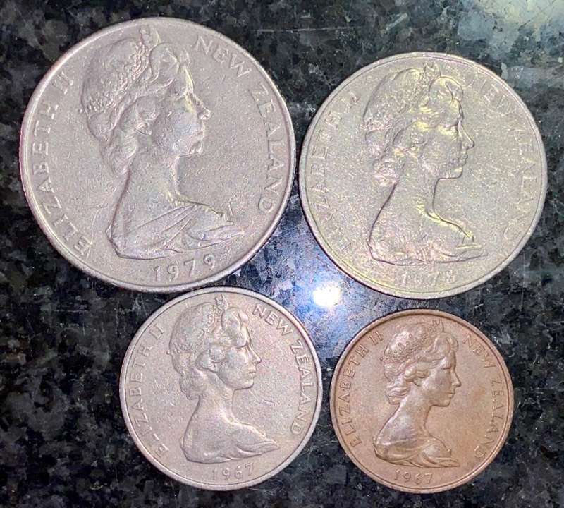 NEW ZEALAND SET 50 CENT 1979, 20 CENT 1978, 10 CENT & 2 CENT 1967(1 BID TAKES ALL)