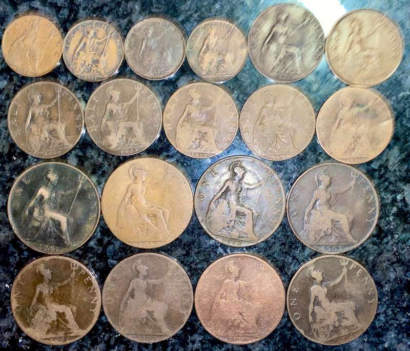 GREAT BRITIAN LOT OF 1/4 PENNY, 1/2 PENNY & 1 PENNY EARLY 1900s ( 1 BID TAKES ALL 25 COINS)
