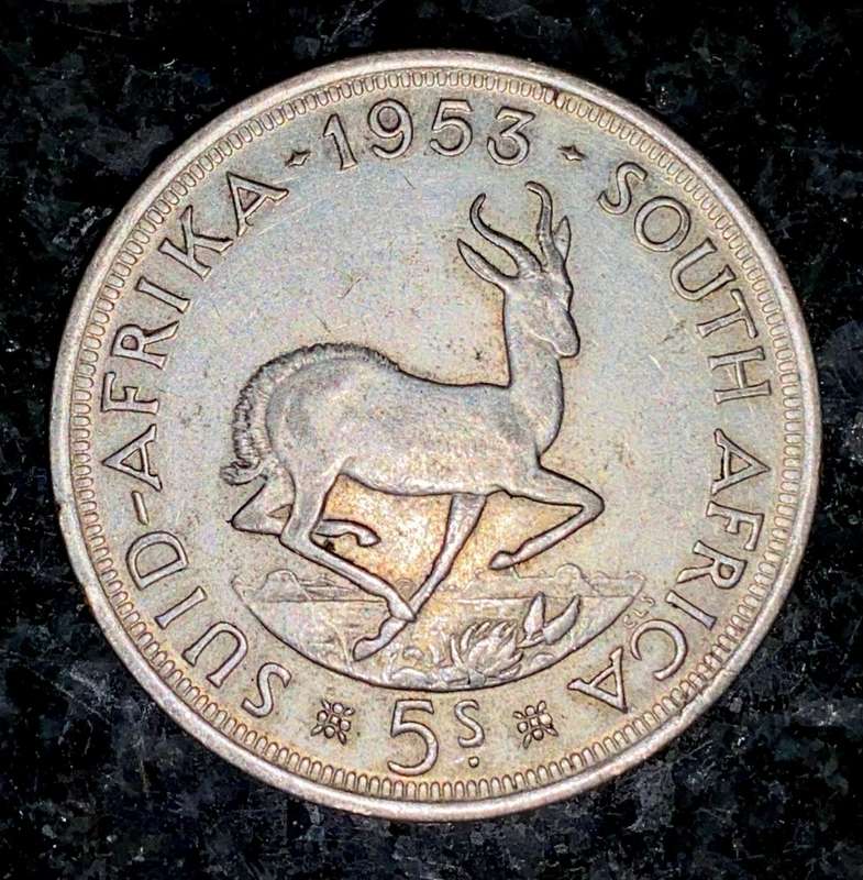 S A UNION SILVER 5 SHILLINGS 1953 GOOD CONDITION SILVER CROWN