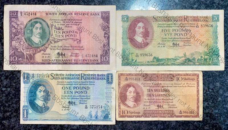MH DE KOCK SET 10 POUND 1955, 5 POUND 1958, 1 POUND 1954 & 10 SHILLINGS 1957 ALL E/A(1 BID TAKES ALL