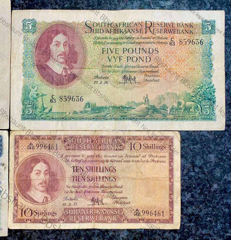 MH DE KOCK SET 10 POUND 1955, 5 POUND 1958, 1 POUND 1954 & 10 SHILLINGS 1957 ALL E/A(1 BID TAKES ALL