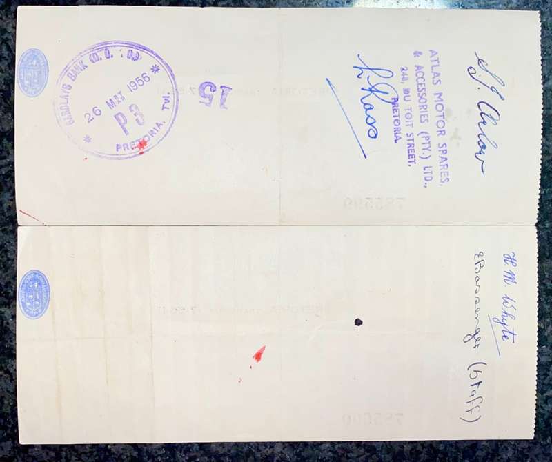 BARCLAYS BANK COLONIAL & OVERSEAS IN SEQ POUND & SHILLING 1956 STAMPED -- ST JOHNS AMBULANCE BRIGADE
