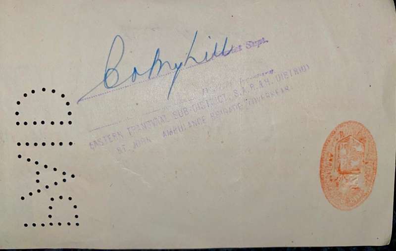 STANDARD BANK SOUTH AFRICA 17 SHILLINGS 1954 WITH 1D STAMP -- ST JOHNS AMBULANCE BRIGADE