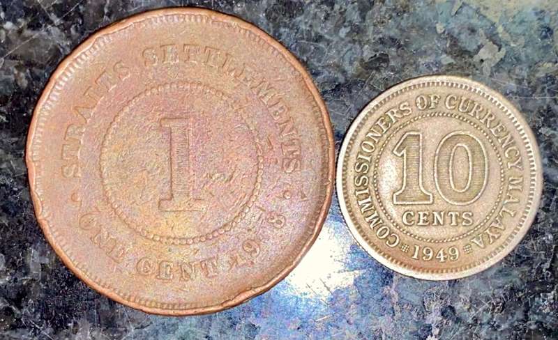 STRAIGHTS SETTLEMENT SET 1 CENT 1908 & 10 CENT 1949 (1 BID TAKES ALL)