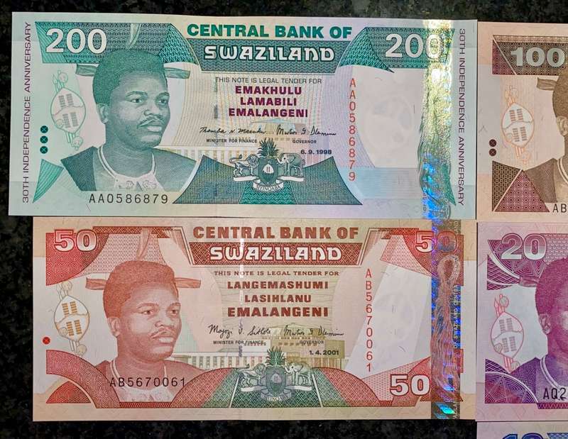 COMPLETE SET SWAZILAND 200AA EMALANGENI TO 10 EMALANGENI - 100E IS VERY LOW AB0000492 ALL GEM UNC