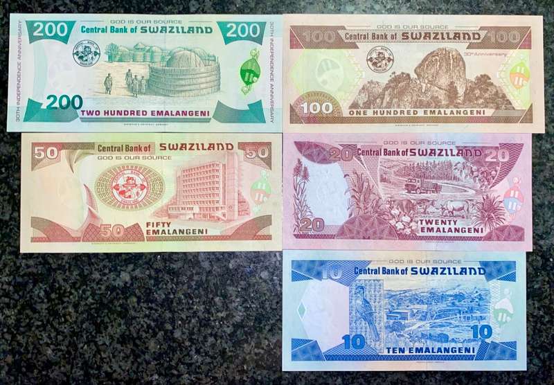 COMPLETE SET SWAZILAND 200AA EMALANGENI TO 10 EMALANGENI - 100E IS VERY LOW AB0000492 ALL GEM UNC