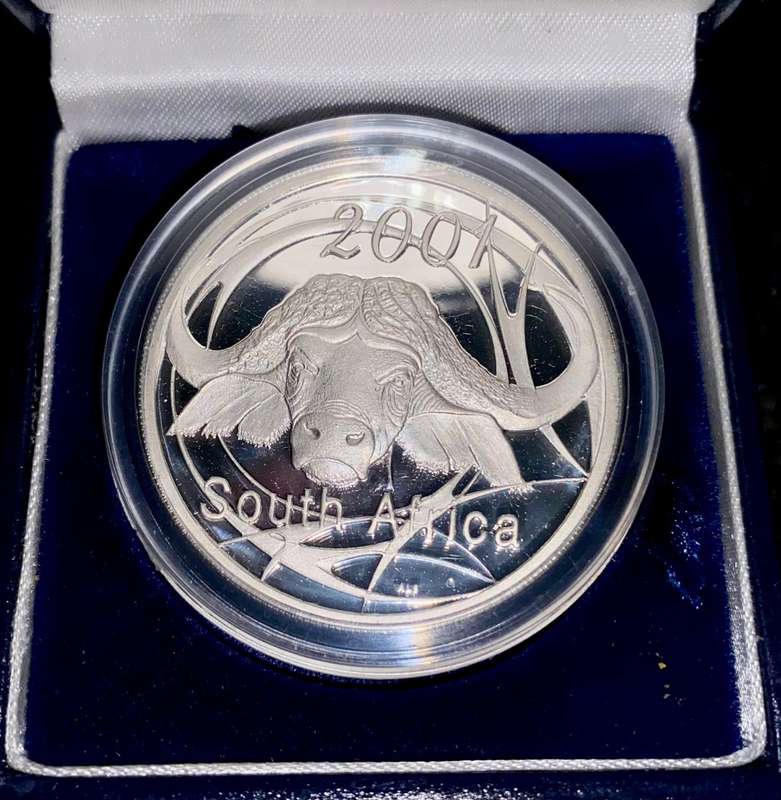 SOUTH AFRICA PROOF SILVER 1OZ -- 20 CENT WILDLIFE AFRICAN BUFFALO -- IN BLUE SA MINT BOX & CAPSULE