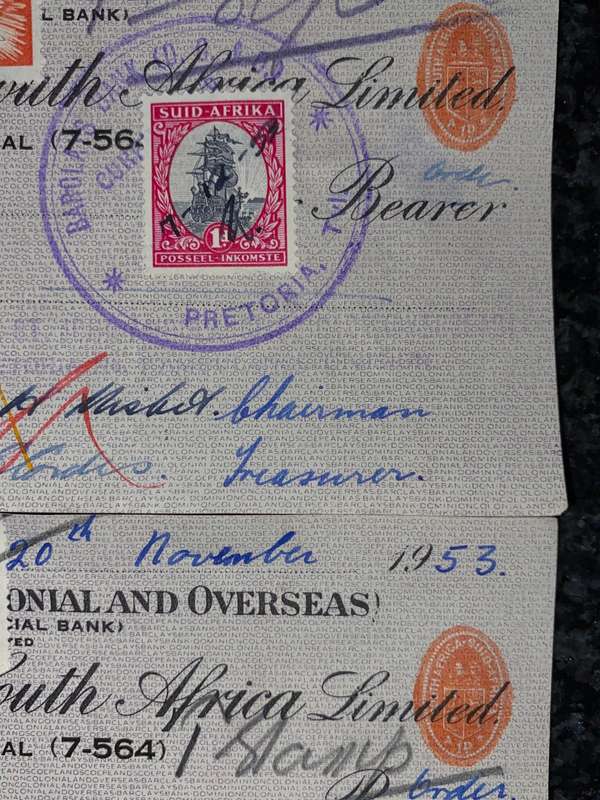 BARCLAYS BANK COLONIAL & OVERSEAS IN SEQ POUNDS 1956 CAPE HOPE 1D STAMP -- ST JOHN AMBULANCE BRIGAD