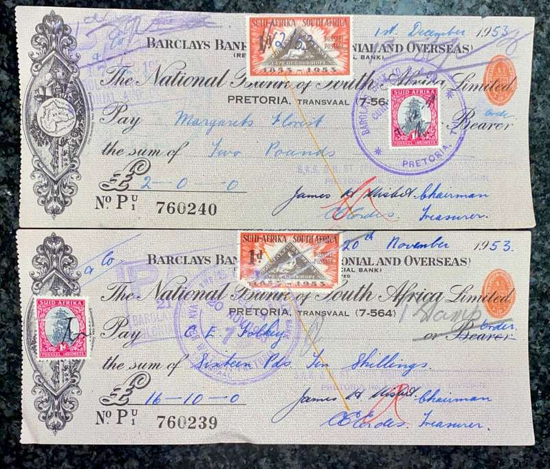 BARCLAYS BANK COLONIAL & OVERSEAS IN SEQ POUNDS 1956 CAPE HOPE 1D STAMP -- ST JOHN AMBULANCE BRIGAD