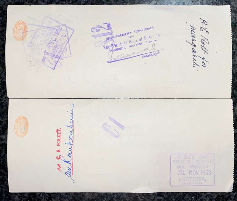 BARCLAYS BANK COLONIAL & OVERSEAS IN SEQ POUNDS 1956 CAPE HOPE 1D STAMP -- ST JOHN AMBULANCE BRIGAD