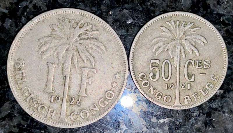 BELGIUM CONGO SET 1 FRANC 1922 & 50 CENTIMES 1921(1 BID TAKES ALL)