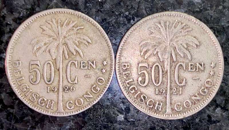 BELGIUM CONGO SET 50 CENTIMES 1921 & 1926(1 BID TAKES ALL