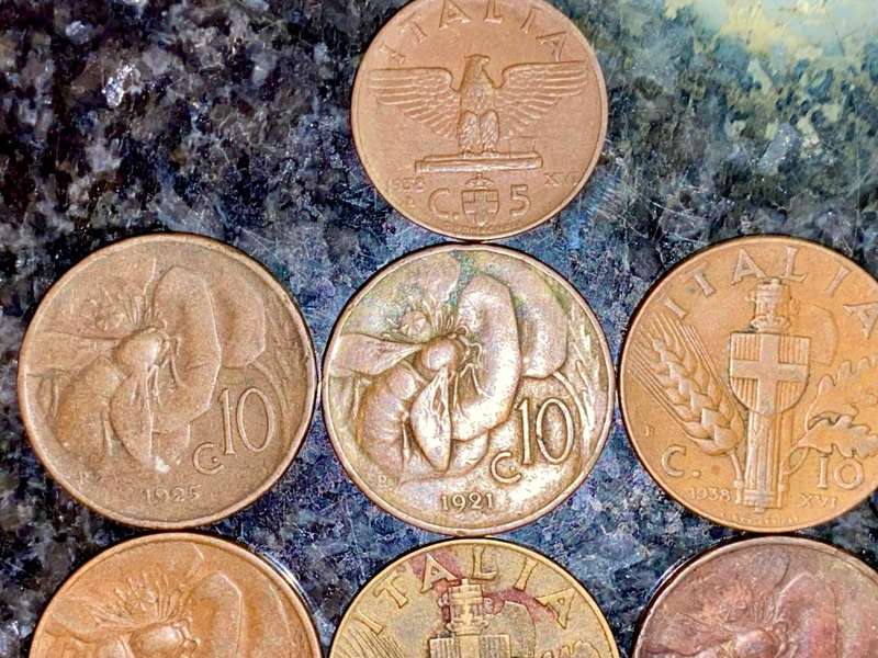 ITALY SET 10 CENTESIMI 1921, 1925, 1933, 1936, 1938 & 1941WW2 + 5 CENTESIMI 1938(1 BID TAKES ALL)