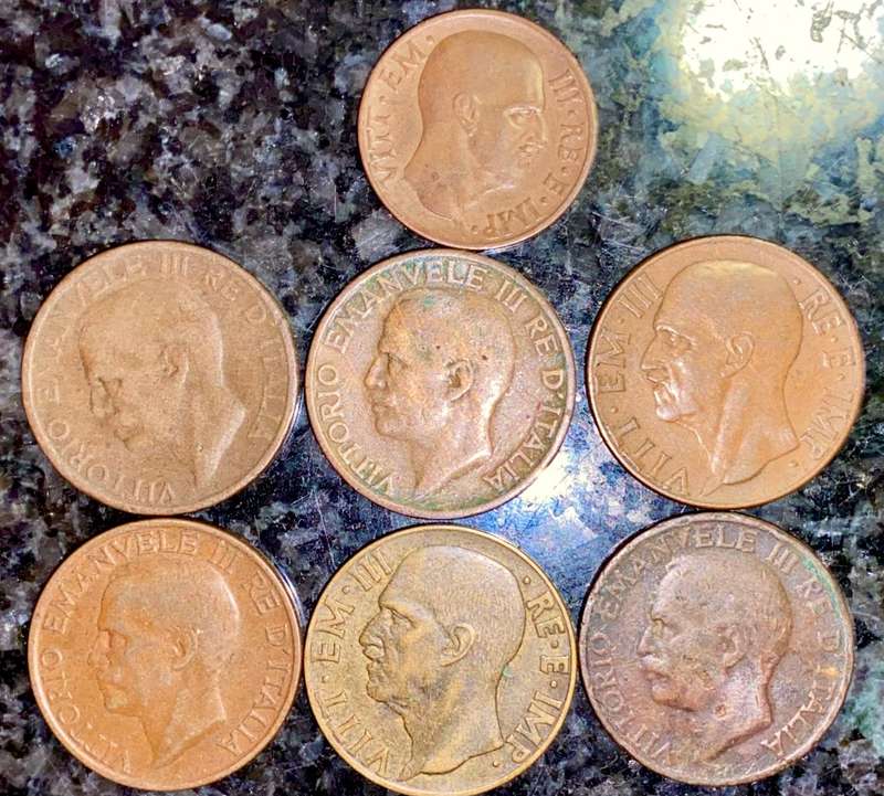 ITALY SET 10 CENTESIMI 1921, 1925, 1933, 1936, 1938 & 1941WW2 + 5 CENTESIMI 1938(1 BID TAKES ALL)