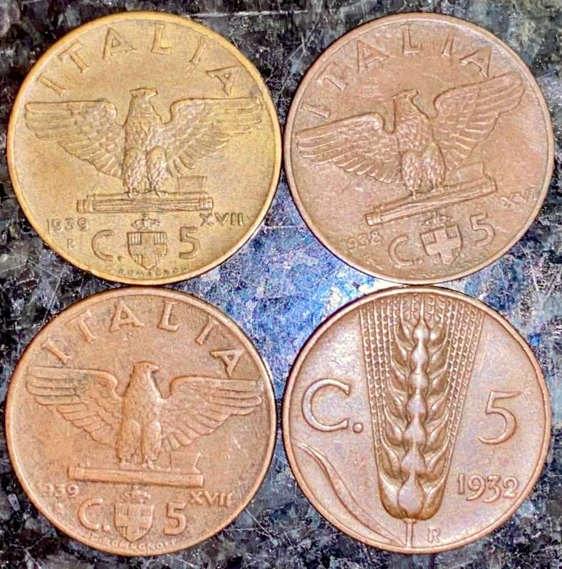 ITALY SET 10 CENTESIMI 1932, 1936 & 2X 1939WW2 (1 BID TAKES ALL)