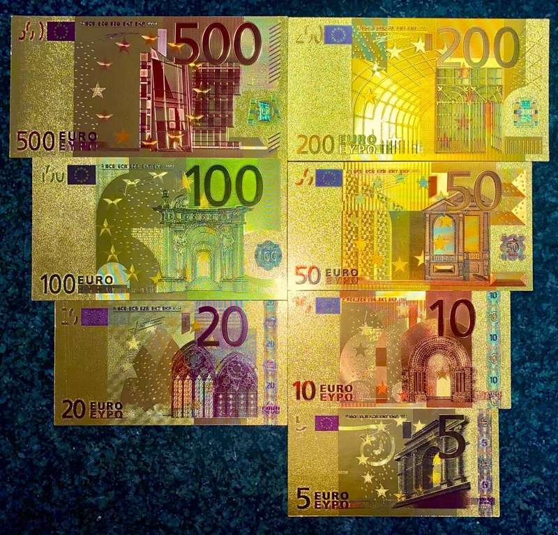 EURO COLORIZED GOLD FOIL - FULL SET FROM 500 EURO TO 5 EURO 2002 - X09999999999(1 BID TAKES ALL 7)