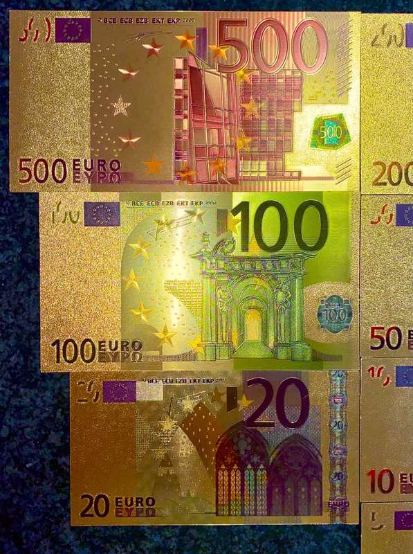 EURO COLORIZED GOLD FOIL - FULL SET FROM 500 EURO TO 5 EURO 2002 - X09999999999(1 BID TAKES ALL 7)
